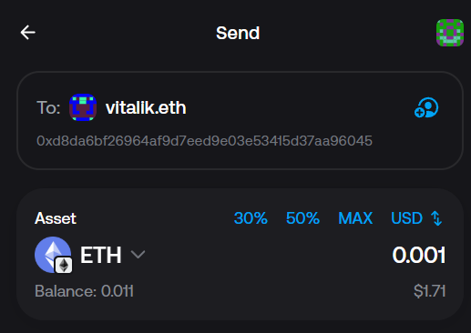 Zerion correctly resolves the address for vitalik.eth