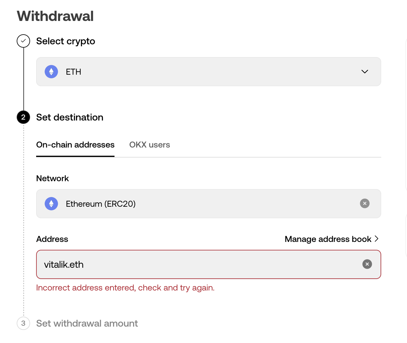 OKX doesn't accept ENS names as withdrawal addresses