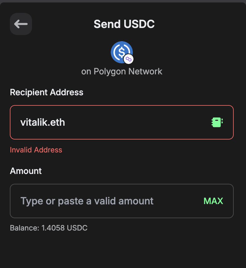 Trust Wallet doesn't allow ENS name as recipient in the send flow