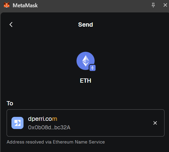 MetaMask Wallet correctly resolves the address for dperri.com