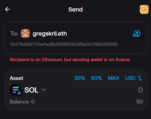 Zerion fails to resolve the Solana address for gregskril.eth