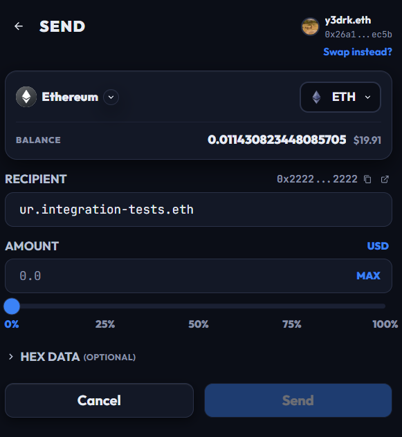 WalletChan correctly resolves the name for ENSv2